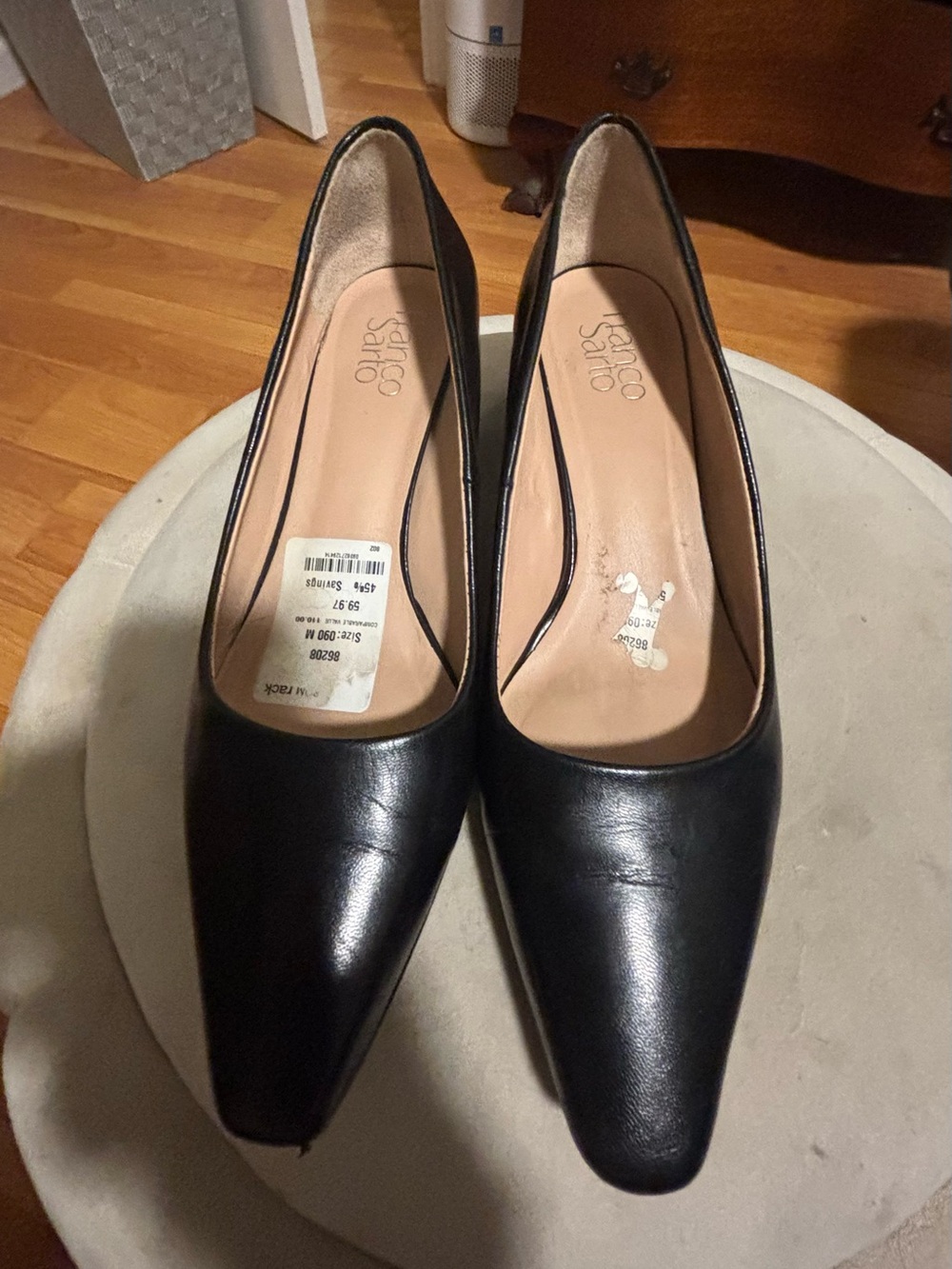 Franco Sarto Black Leather Pointed Pumps -Size 9